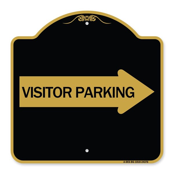 Visitor Parking With Right Arrow, Black & Gold Aluminum Architectural Sign, 18" x 18", BG-1818-24376